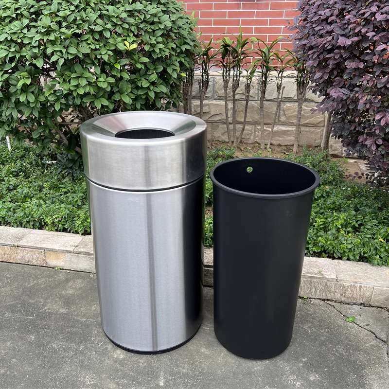 南方大号不锈钢翻盖垃圾桶港式圆形带盖室内商场公司直投废纸桶
