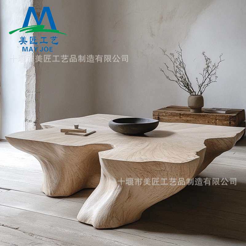 玻璃钢茶几复古彩绘仿石边几仿木纹色小茶桌创意异形茶几圆几角几