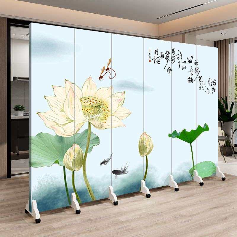 新中式荷花屏风隔断客厅卧室可遮挡家用小户型卫生间入户双面屏风
