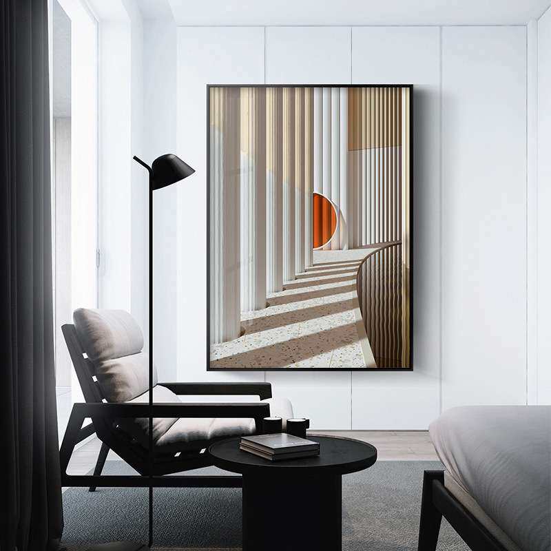 莫兰迪玄关装饰画空间延伸现代简约客厅建筑挂画北欧空间感壁画