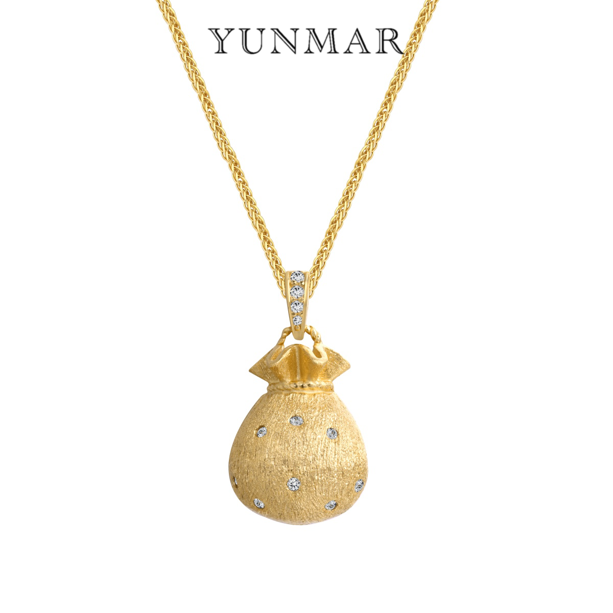 YUNMAR S925银镀22K金吊坠26Spr006国风轻奢拉丝福袋造型钱袋项链