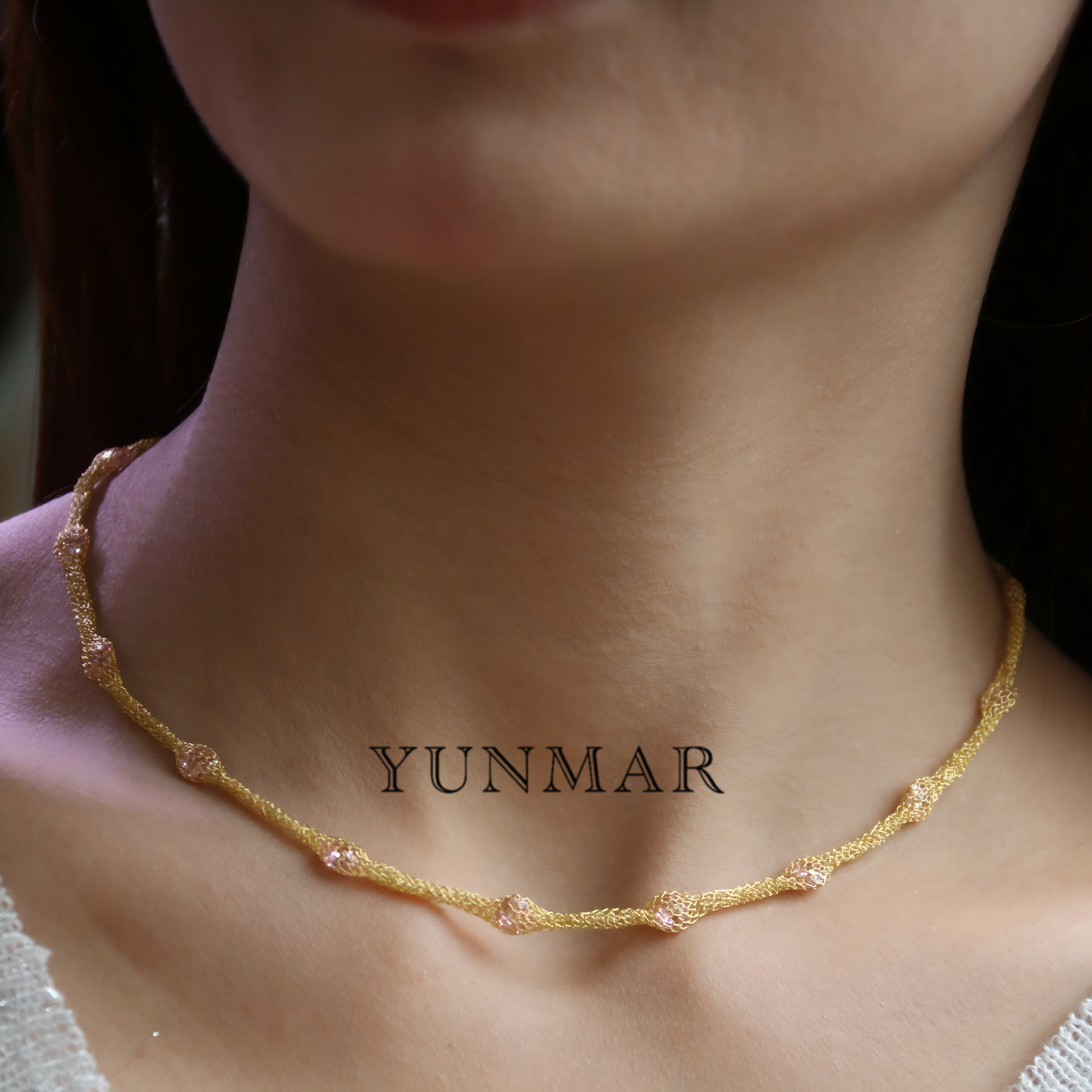 YUNMAR S925银镀18K金项链26Spr021网兜闪耀蕾丝链高雅大气奢华链
