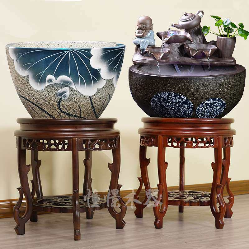 实木中式圆形鱼缸架花架水缸架子木质客厅花瓶盆景酒坛架奇石底座