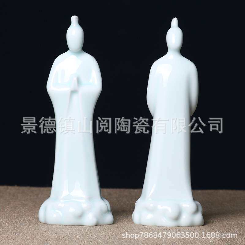 新中式禅意青瓷陶瓷佛摆件样板房间家居茶几陶瓷人物软装饰品摆设