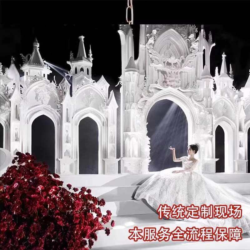 婚庆泡沫雕塑欧式城堡罗马柱拱门龙凤盘浮造型户外大型道具美陈