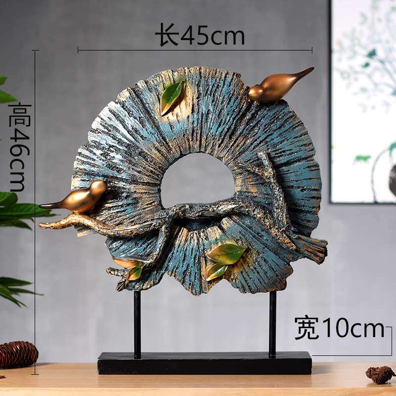 美式现代玄关室内样板房电视柜艺术品摆件新中式抽象小鸟屏风摆件