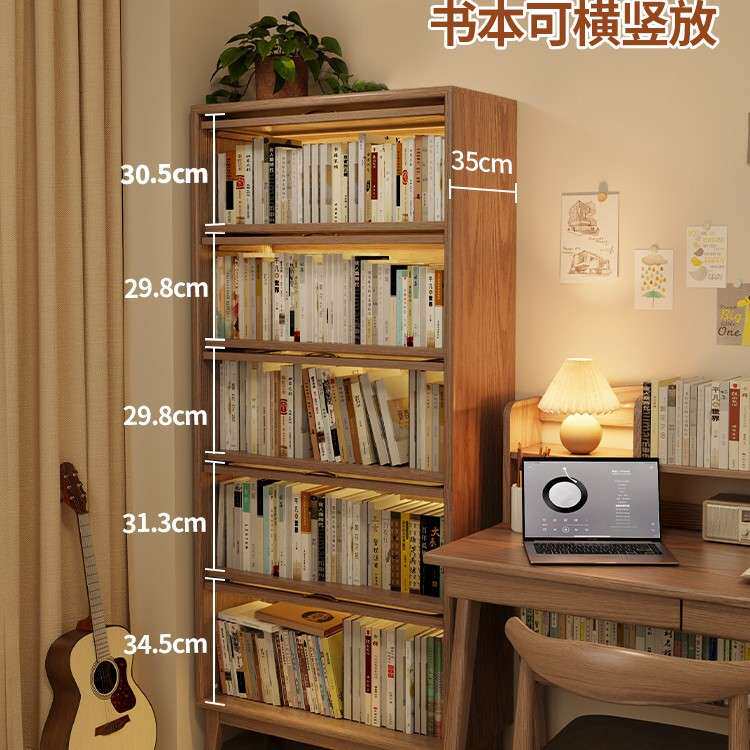 实木书柜防尘玻璃门书桌书架置物架带门柜子落地家用客厅美式
