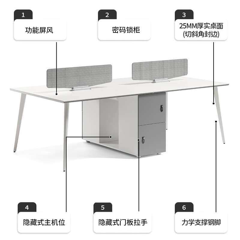 桌椅四人位带柜子电脑财务桌屏风工作位书桌桌面现代简约办公桌