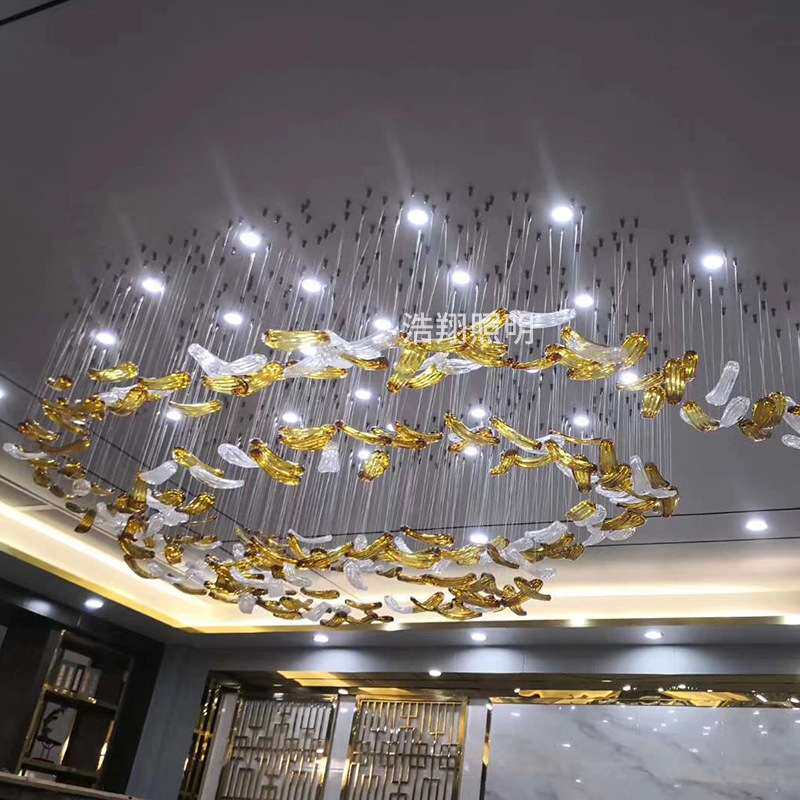 非标工程酒店水晶灯大厅别墅售楼部装饰非标大型灯饰来图设计