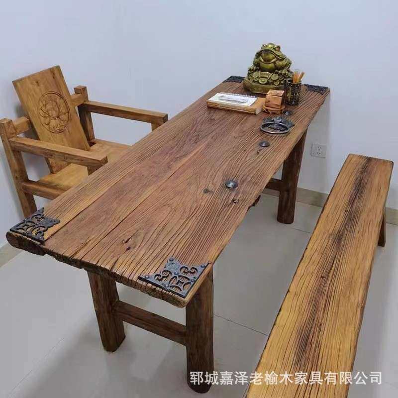 禅意餐桌吧台木质茶桌椅组合新中式办公室怀旧风化旧茶台桌厂家