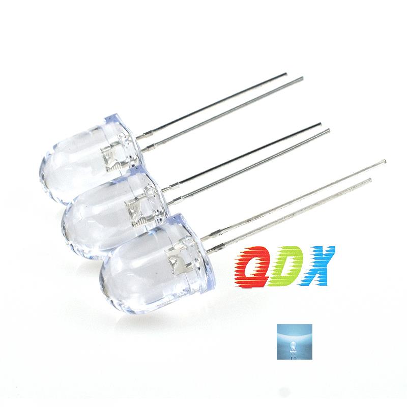 F10/10mm灯珠透明白发白 白灯白光长脚LED直插发光二极管灯泡