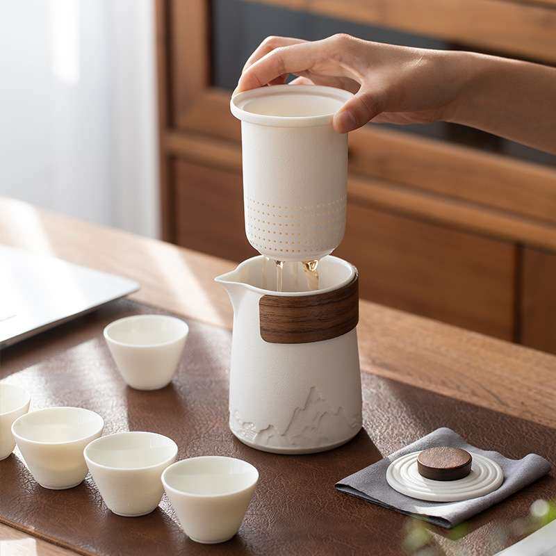 黑陶旅行茶具套装快客杯便携式茶具户外泡茶杯一壶三杯茶壶定LOGO