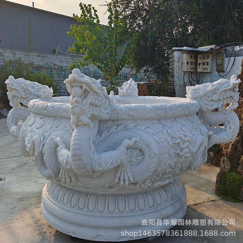 石雕仿古鱼缸门海大护栏水缸石缸天然石头户外荷花盆青石石雕鱼缸