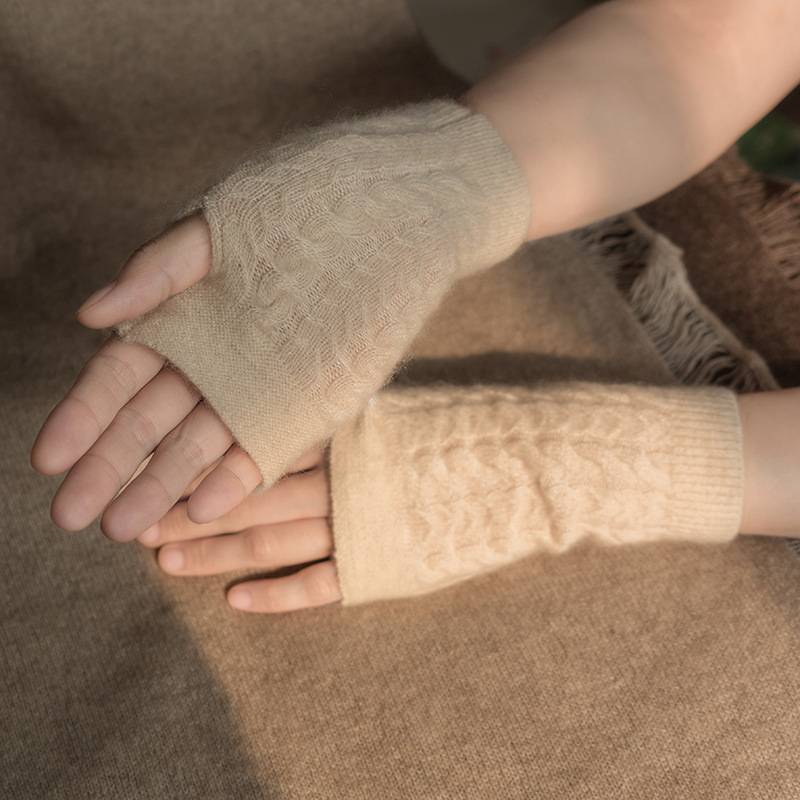 山羊绒女半指针织漏指手套