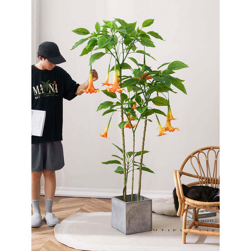 北欧大型绿植盆栽仿生植物曼陀罗室内客厅装饰假花落地摆件树