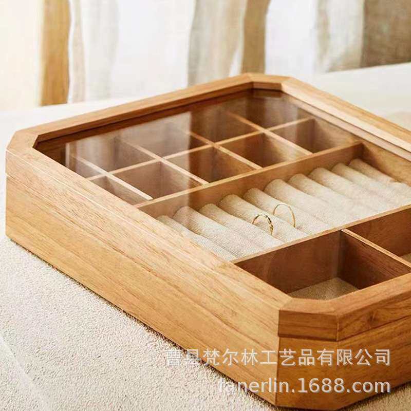 瑕疵品现货透明八角首饰盒翻盖木盒创意珠宝首饰盒木制收纳小木盒