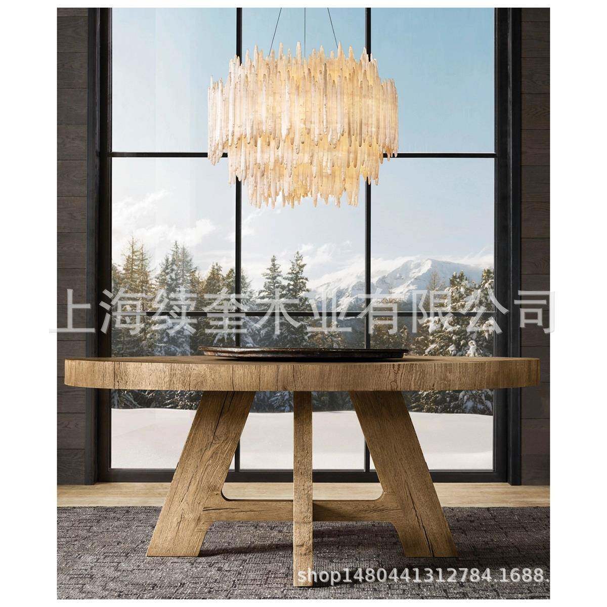 RH美式实木圆桌餐桌椅家具 设计师外贸出口跨境电商亚马逊供应商