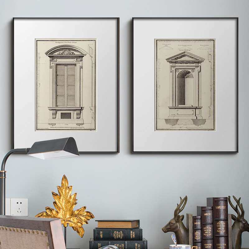 古典主义建筑 欧式轻奢客厅装饰画小众复古走廊玄关画中古风挂画