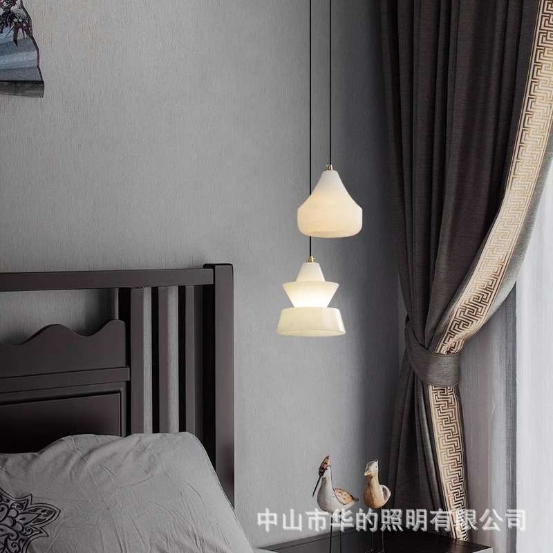 后现代全铜云石长线小吊灯简约卧室床头灯意式单头走廊餐厅吧台灯