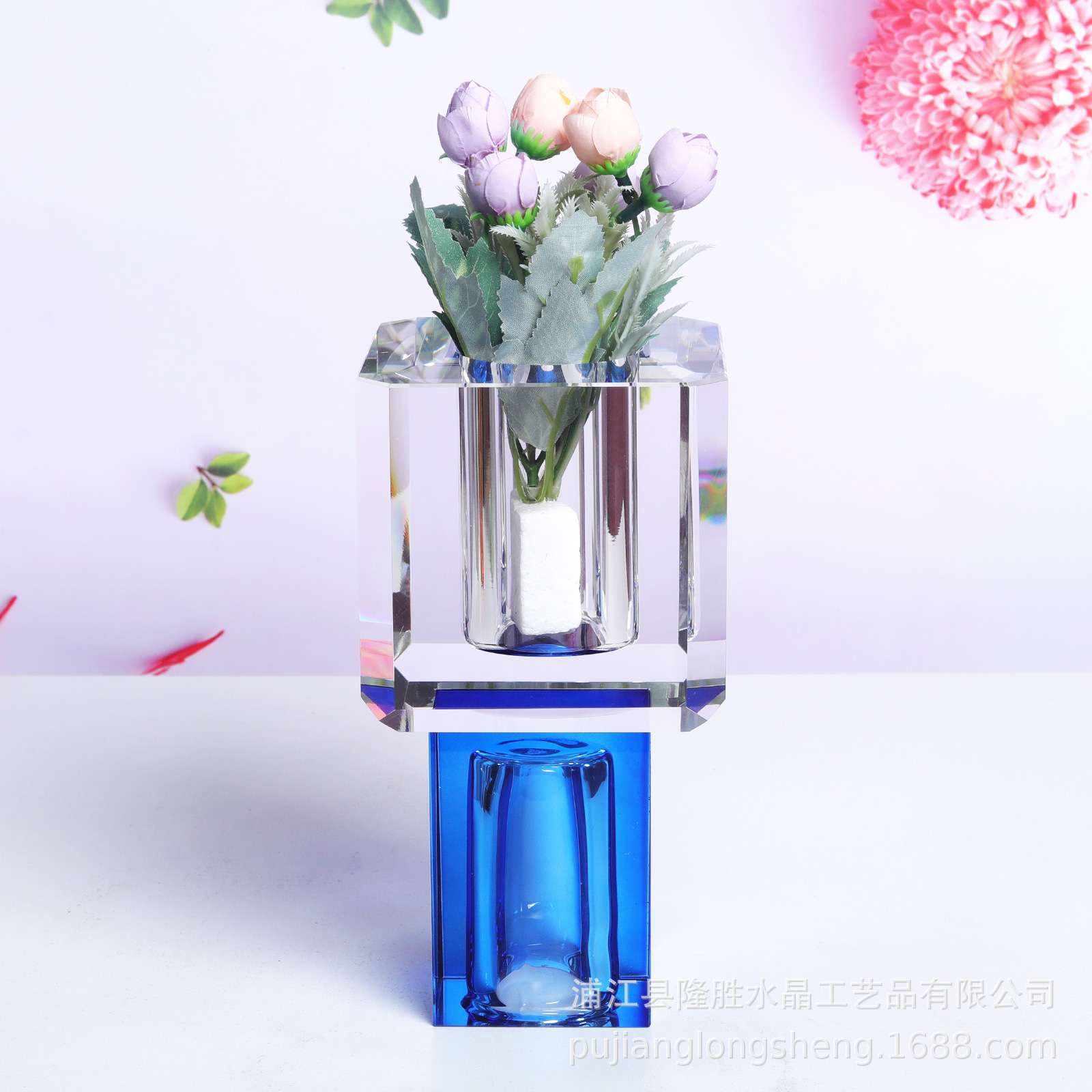 简约北欧风格花插摆件家居桌面客厅软装四方拼接水晶方形花器花瓶
