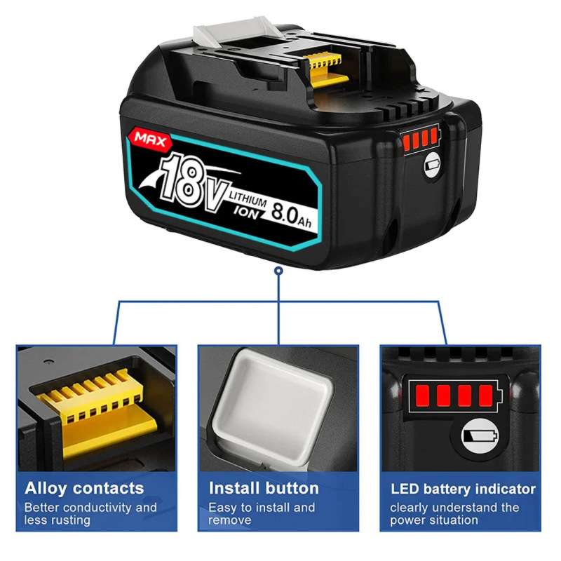 替换Makita 18V 8000mAh可充电锂离子电池电动工具电池BL1860B