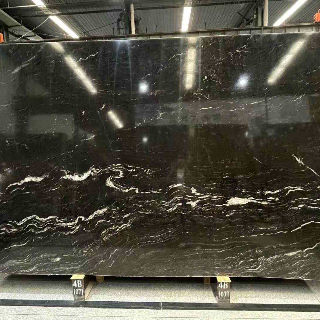 古奇黑大理石材酒店别墅装修岛台餐桌大理石飘窗台面