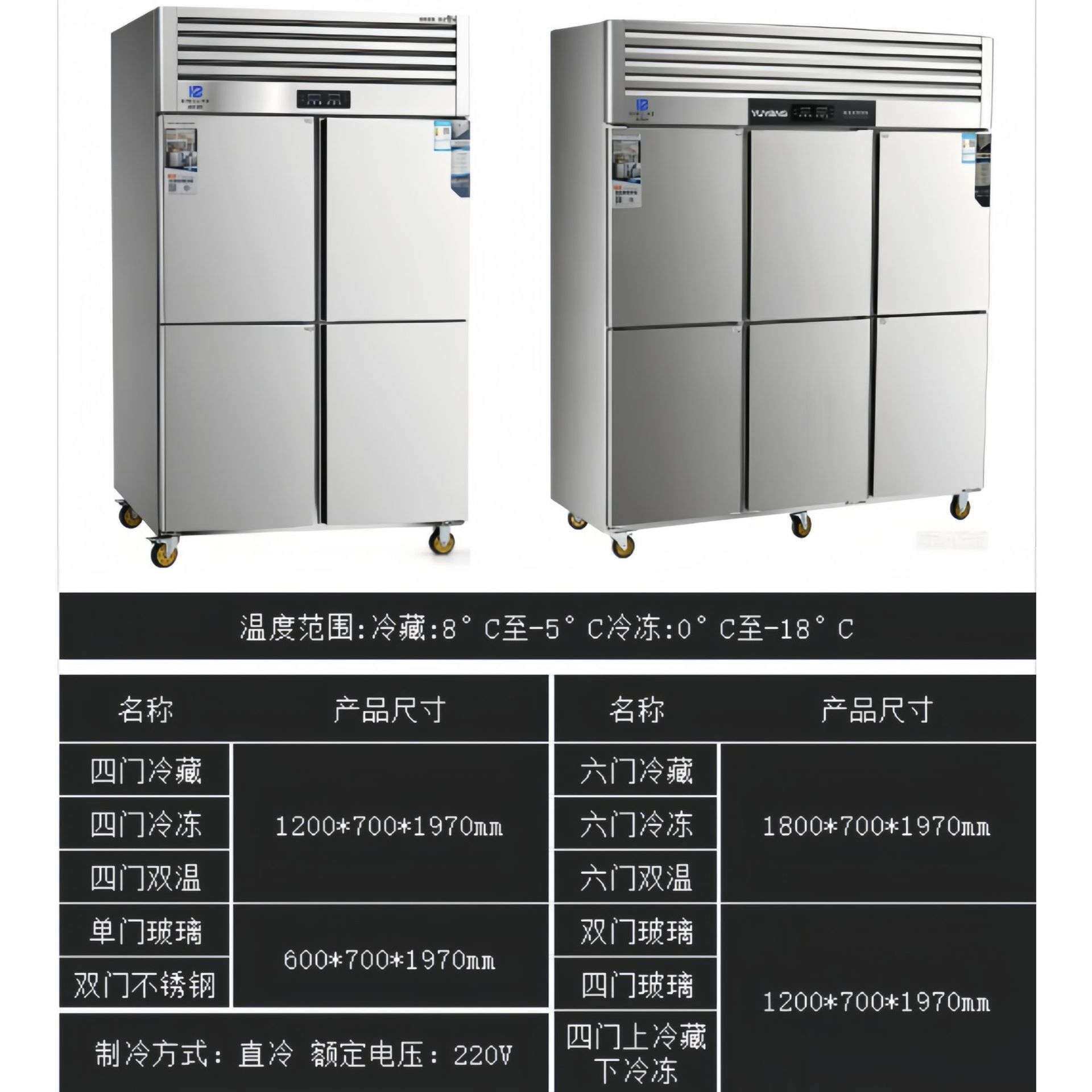 四门冰柜立式商用冷藏冷冻保鲜工作台双温六门柜立式厨房展示冰箱