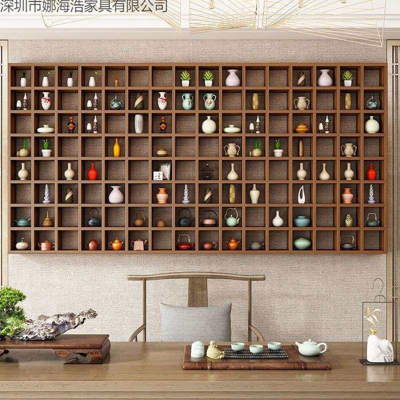 实木壁挂格子架博古置物架收纳架茶壶展示架书架货架饰品架茶杯架
