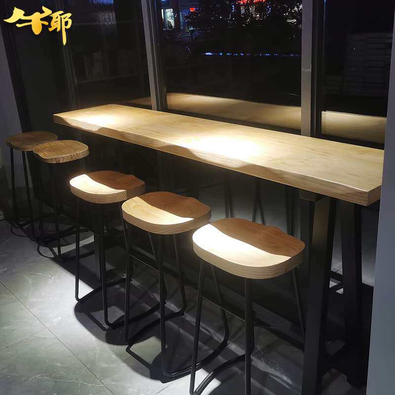 北欧不规则铁艺实木吧台桌椅酒吧奶茶店高脚吧台桌复古长条酒吧桌