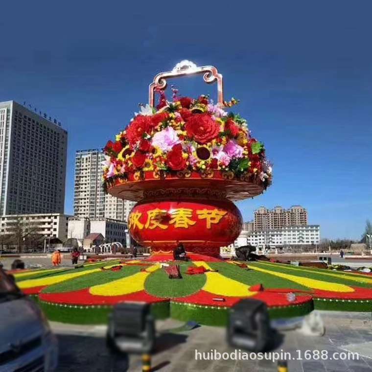 户外玻璃钢花篮雕塑节日庆典广场园林景观大篮子装饰景观摆件