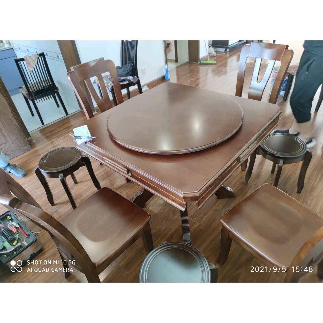 小户型圆桌 全折叠餐桌椅人米方桌变两用饭桌多功能12抽拉1.5实木