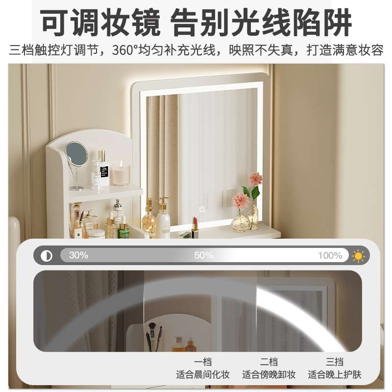 欧式梳妆桌卧室公主风带镜收纳一体床边桌子小户型奶油风化妆桌椅