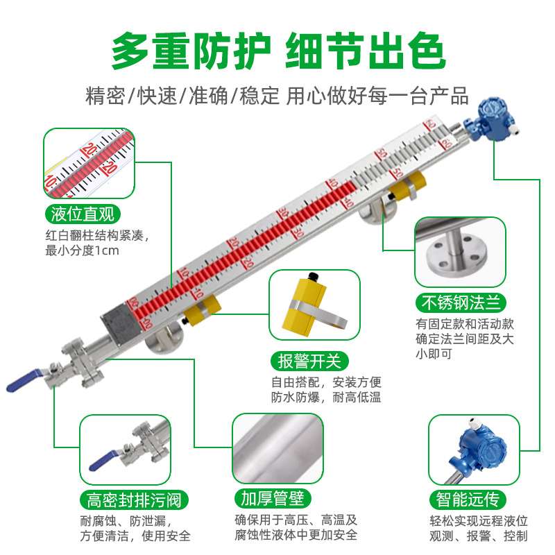 磁翻板液位计不锈钢防腐爆高温UHZ远传磁翻柱控制器水位油位计