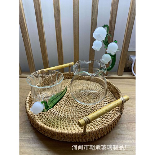 手工制作铃兰公道杯高硼硅创意高颜值耐热雕花玻璃杯高颜值公杯