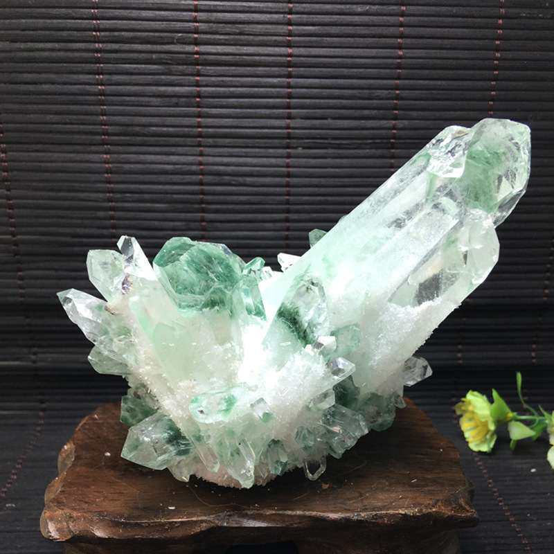 天然绿幽灵晶簇 绿幽灵原石摆件 水晶消磁 居家装饰