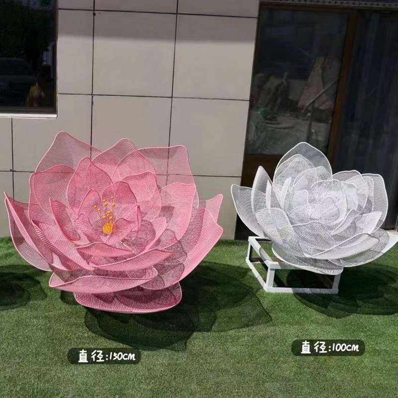 不锈钢镂空花朵雕塑户外装饰小品仿真发光玫瑰花植物迎宾落地摆件