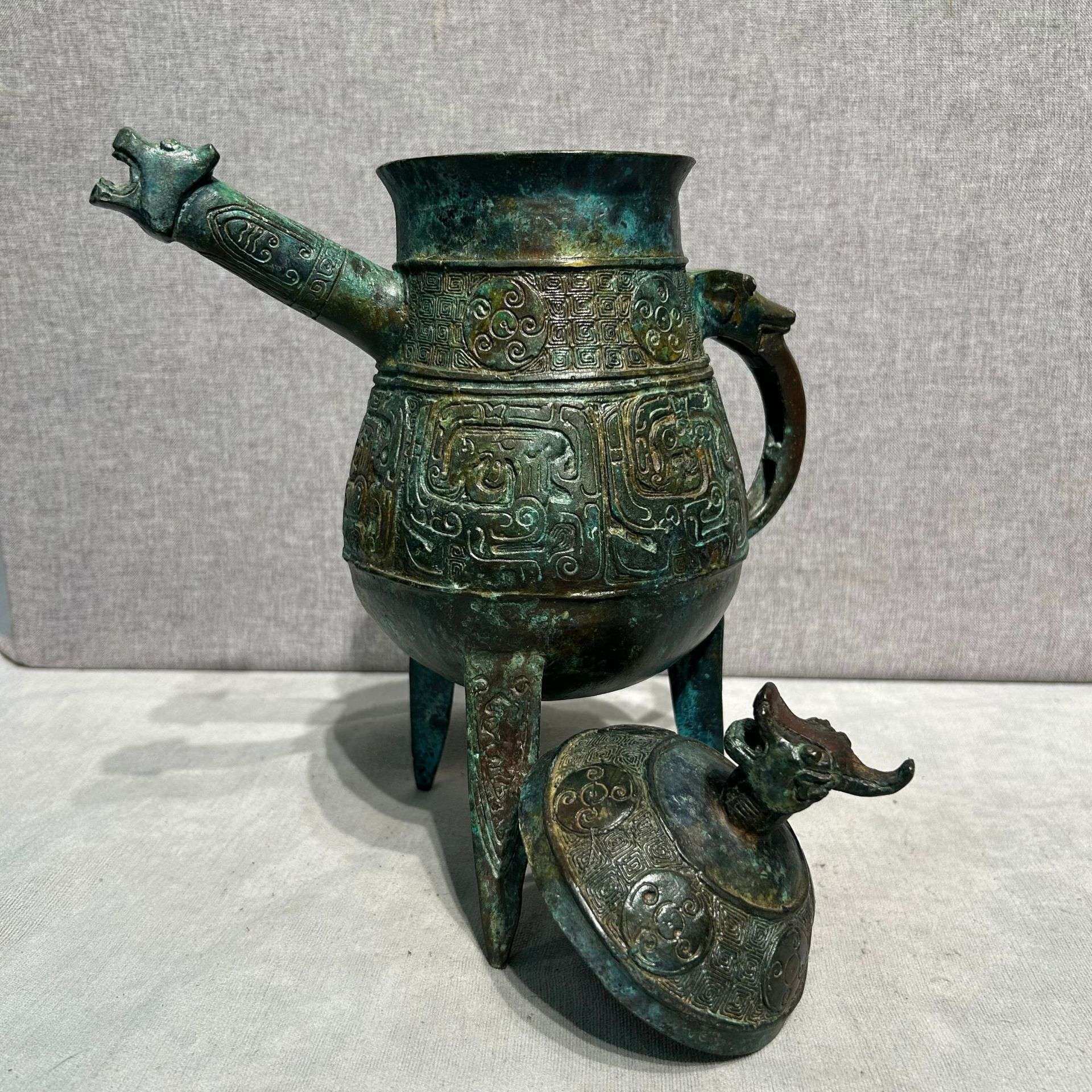 【春秋风格】仿古青铜器龙流盉摆件 高精度复刻 收藏级家居装饰品