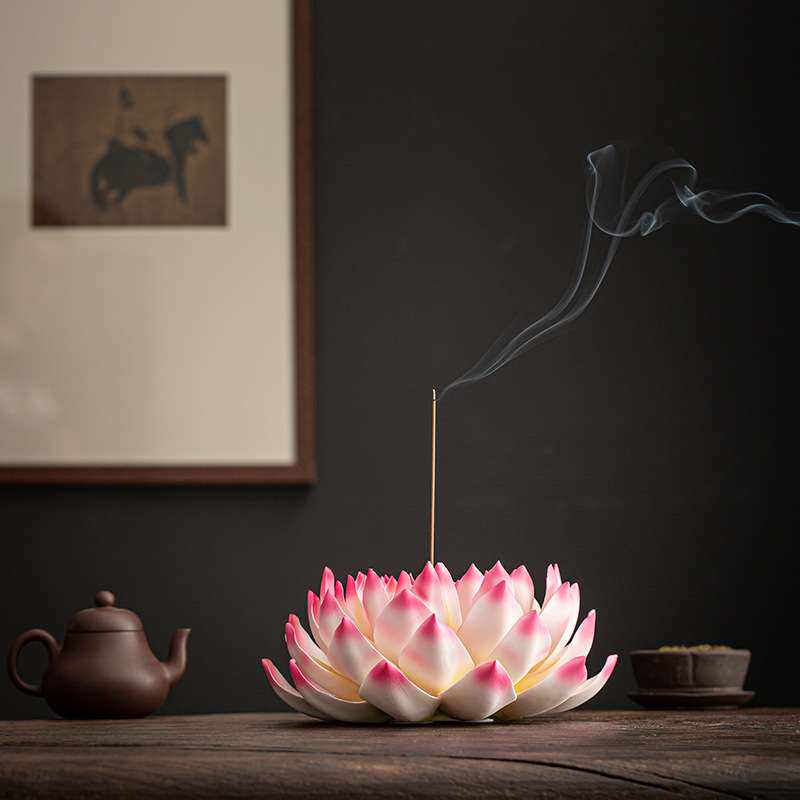 陶瓷莲花摆件新中式荷花禅意家具饰客厅玄关茶室装饰工艺品