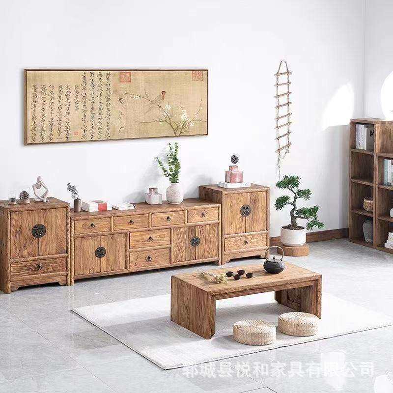老榆木玄关柜客厅家具组合电视柜复古多功能储物柜客厅组合地柜