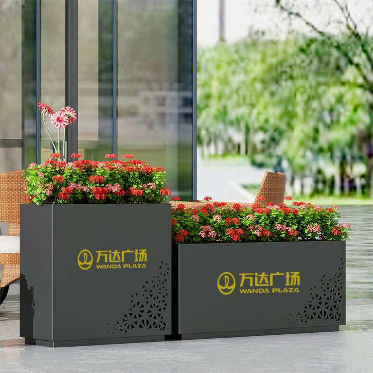 户外不锈钢花箱组合镀锌板花槽室外庭院露台道路铁艺种植花坛花箱