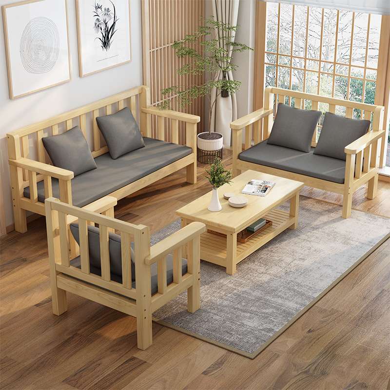实木沙发长椅家用新中式布艺休闲靠背椅出租房北欧小户型客厅三人