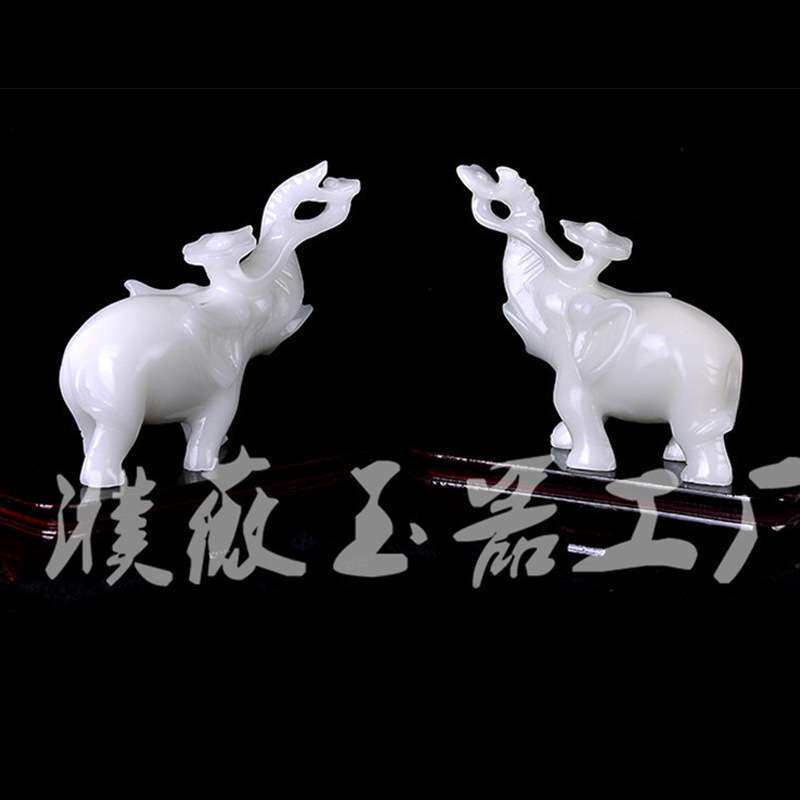 白玉象摆件一对如意大象白象摆件汉白玉对象