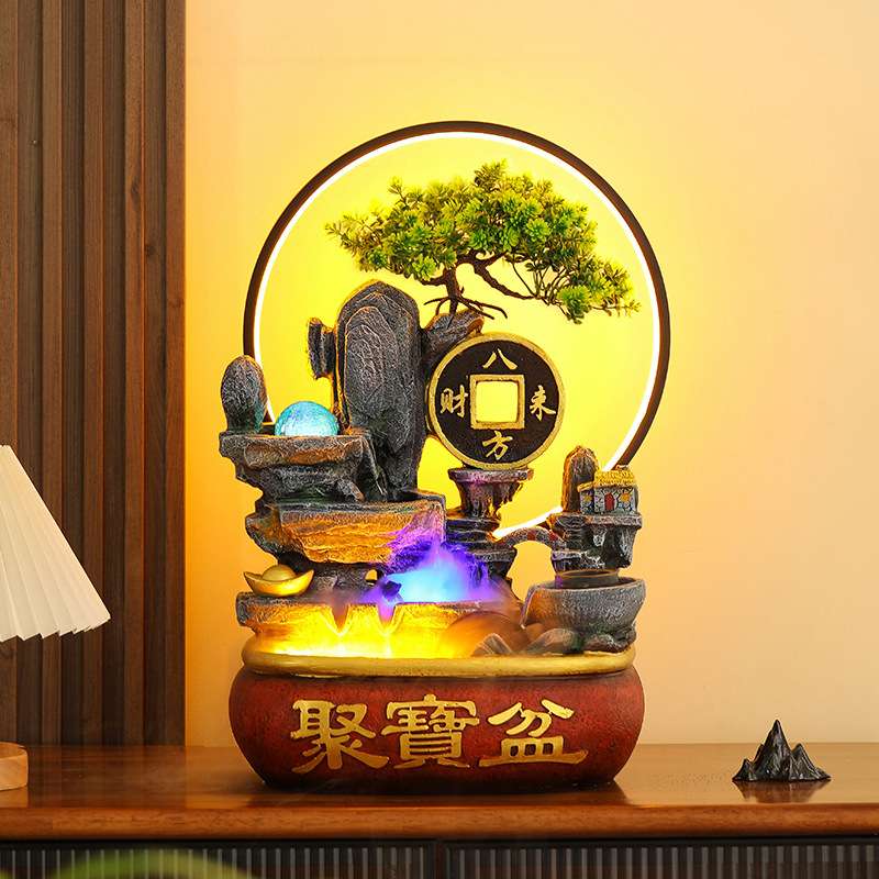 八方来财聚宝盆 桌面假山流水喷泉摆件 循环鱼缸加湿器客厅风水轮