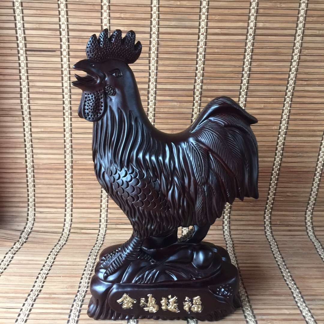 花梨木金鸡送福十二生肖实木质雕刻家居装饰品大公鸡根雕工艺品