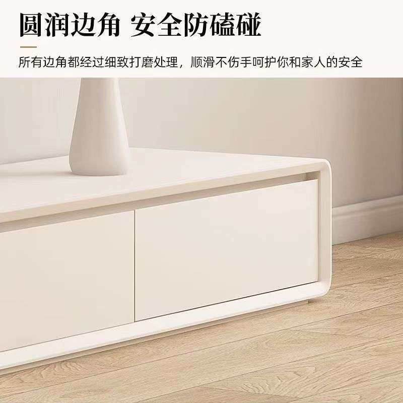 烤漆奶油风实木电视柜钢琴烤漆新款现代简约家用落地储物电视柜