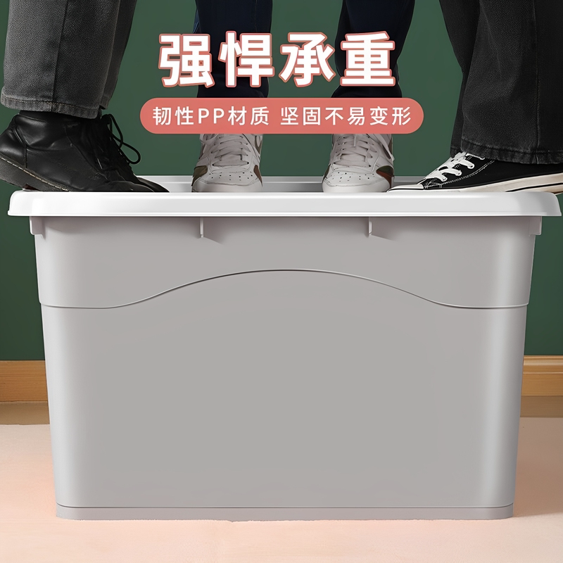 大容量被子收纳箱带盖卡扣箱带轮家用衣柜加厚塑料储物箱周转筐图片