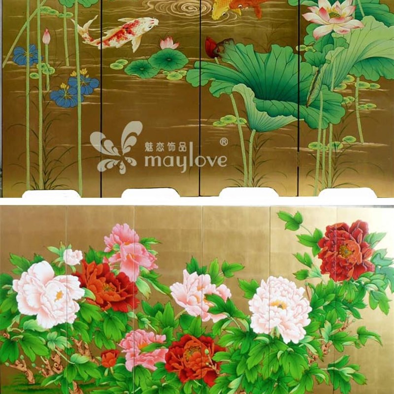 承接大型金箔画屏o风画家私手绘银箔画可上门施工代加工