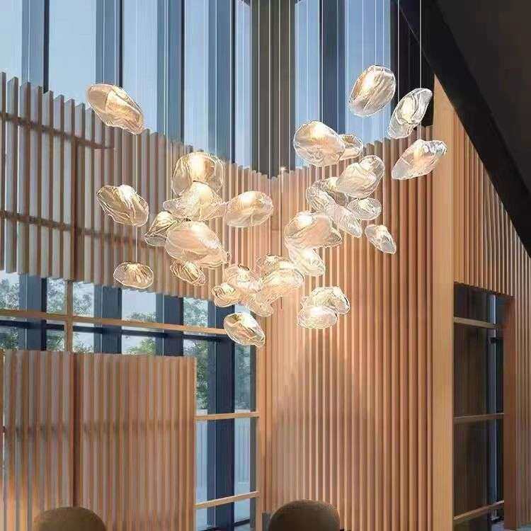 复式楼梯水晶吊灯loft公寓别墅挑空客厅酒店设计师创意玻璃云朵灯