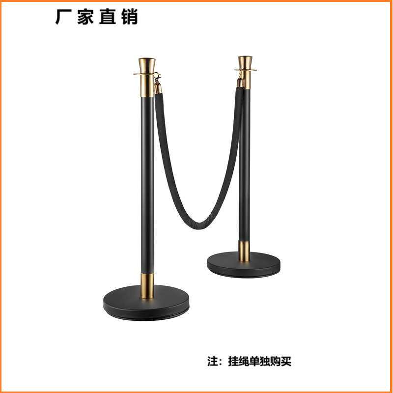 纯黑不锈钢栏杆座 酒店挂绳排队柱 1.5米可移动护栏 一米线立柱厂