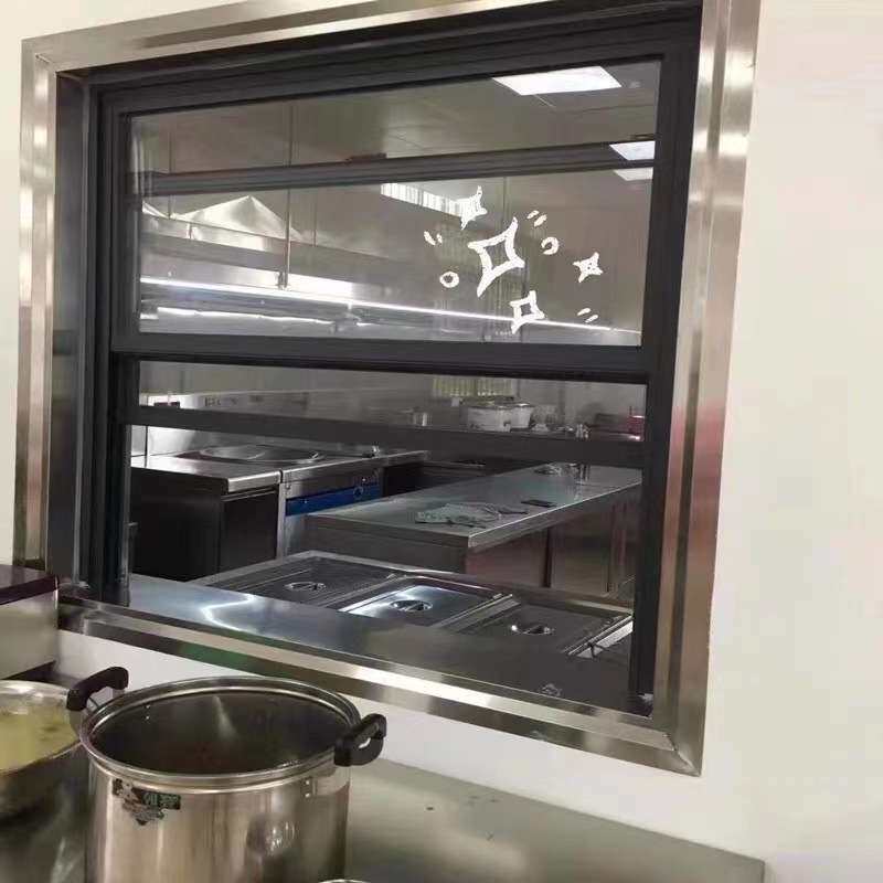 美式提升窗 出餐口便利店智能电动提升窗 传菜口食堂上下推拉窗图片